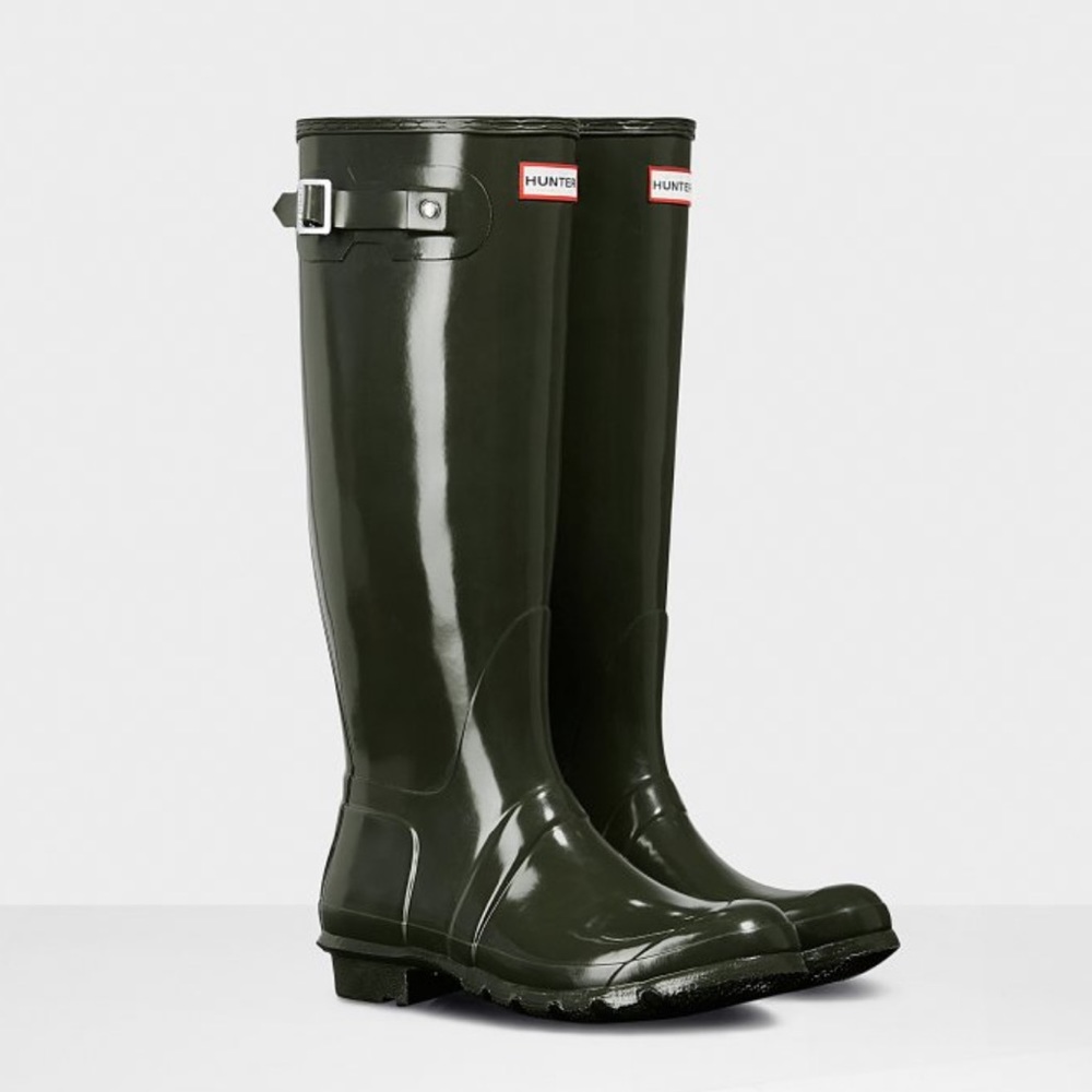 HUNTER rain boots tall gloss dark olive